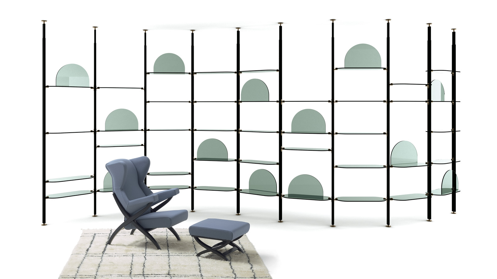 arflex-Alba-libreria-vetro-fumè-bronzo-alluminio-legno-design-Bernhardt-Vella-modulare-curva-living-office-hospitality-progetto-personalizzabile-lusso-madeinitaly-moderno-contemporaneo